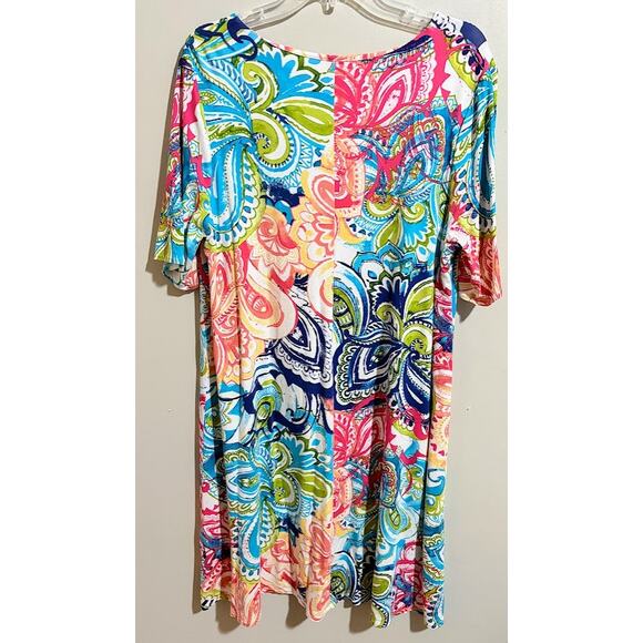Chico's Bright Colors Paisley Print Short Sleeve Shift Dress Petite Size 16 (3) - Picture 6 of 9